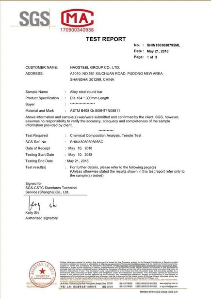 China Shanghai Haosteel Co., Limited certification